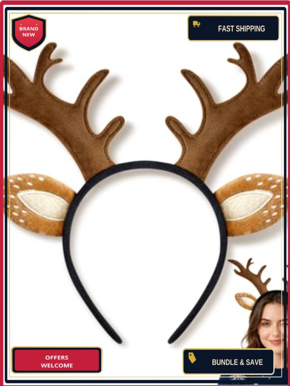 Fluffy Reindeer Antler Headband Realistic Deer Ears Christmas Cosplay
